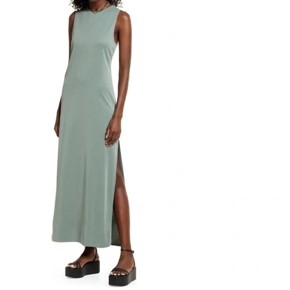 Open Edit Dresses & Skirts - Open Edit Reversible 2 Way Maxi Dress Modal Size Medium Green Side Slit Relaxed